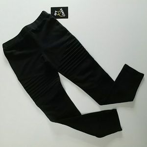 Girls Black Leggings with Stitching Detail